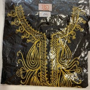 Mens Black Dashiki with Gold Embroidery.